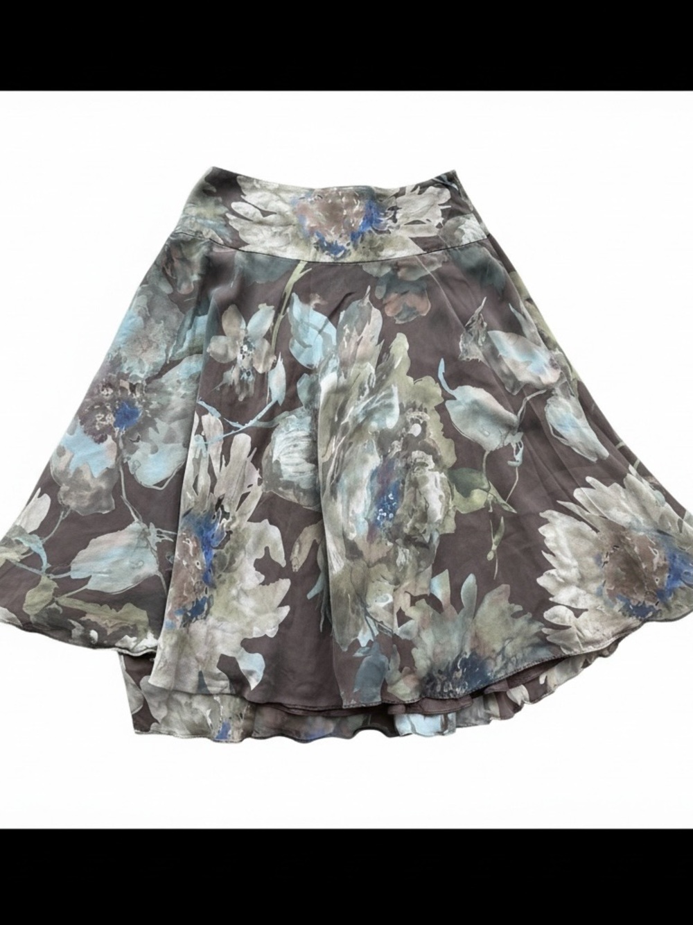 Lauren Ralph Lauren Silk Floral Skirt Size 4 Watercolor A-Line Midi Romantic